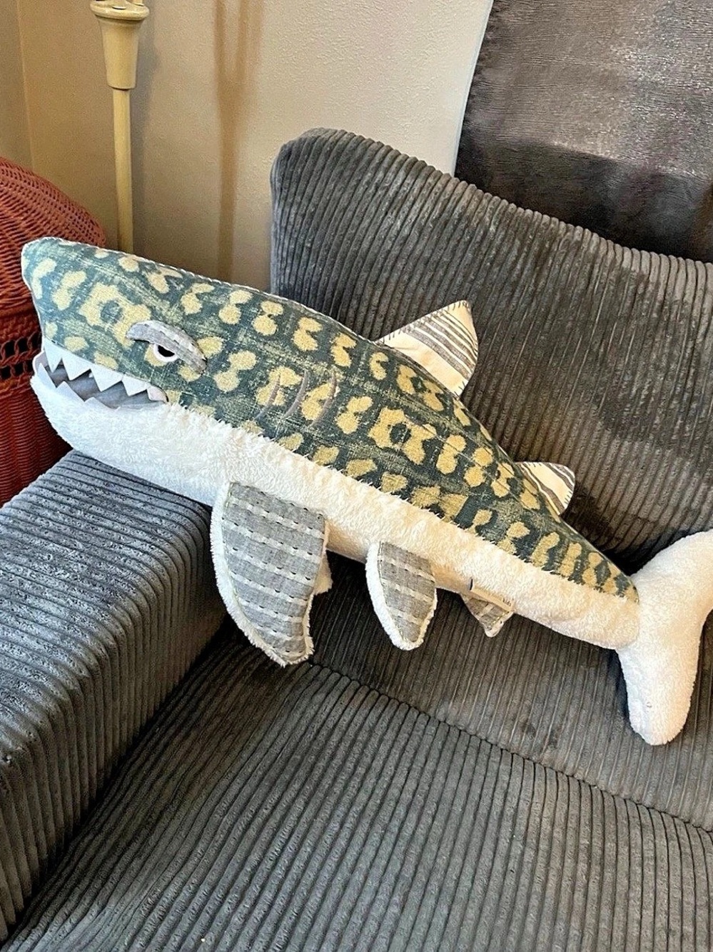 Pottery Barn Kids Giant Stuffed Animal Plush Shark Quilted 34”